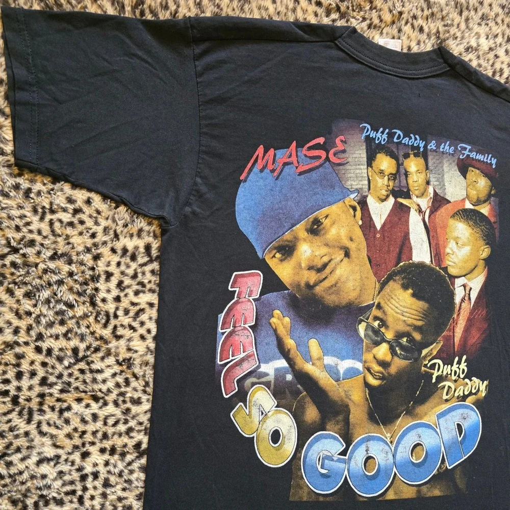 Vintage 1990s Mase x Puff Daddy Harlem World Feel So Good Faded Black Rap Tee